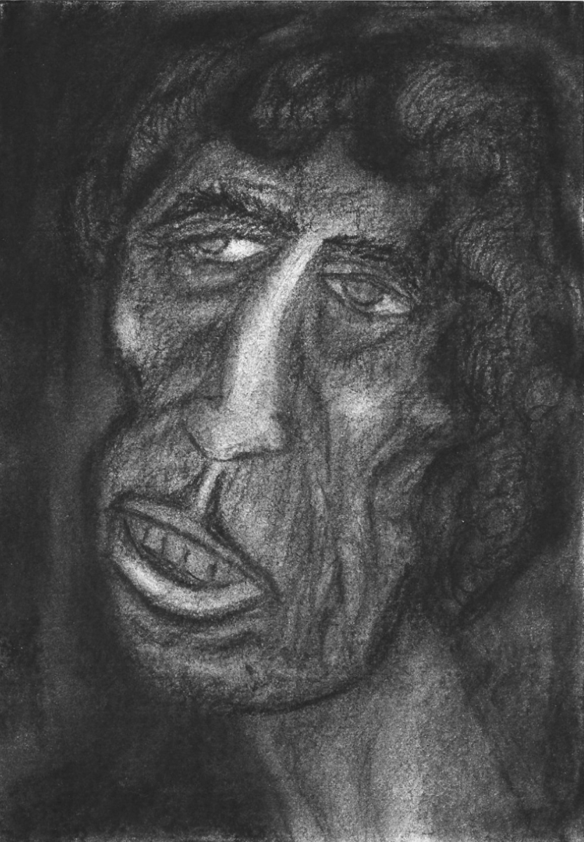 Intuitive rendition of a face in charcoal